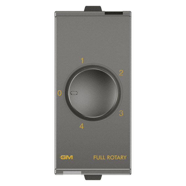 GM brings you cuba range of 4 STEP FAN REGULATOR FULL ROTARY with exquisite design and efficient functionality. The prominent and distinguished design character adds aesthetics to your home decor